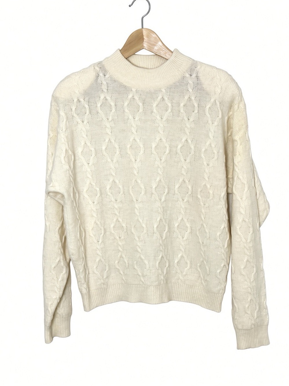 Vintage Lambswool Angora Nordstrom Cream Cable Knit Mock Neck Sweater S